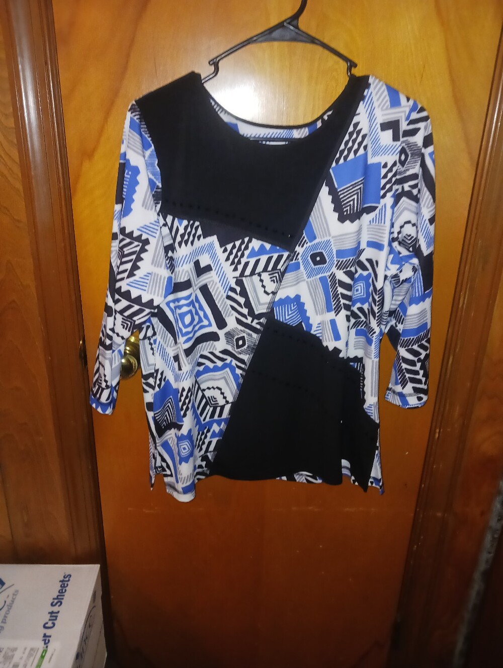Alfred Dunner Black & Blue Geometric Patchwork Tunic